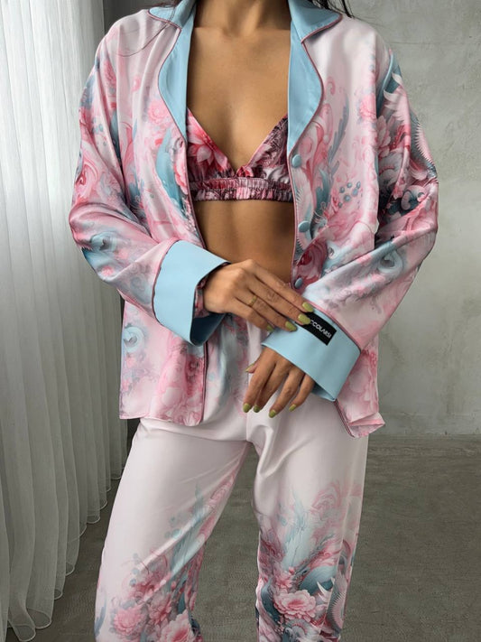 3Pcs Armani Satin Pajama Set