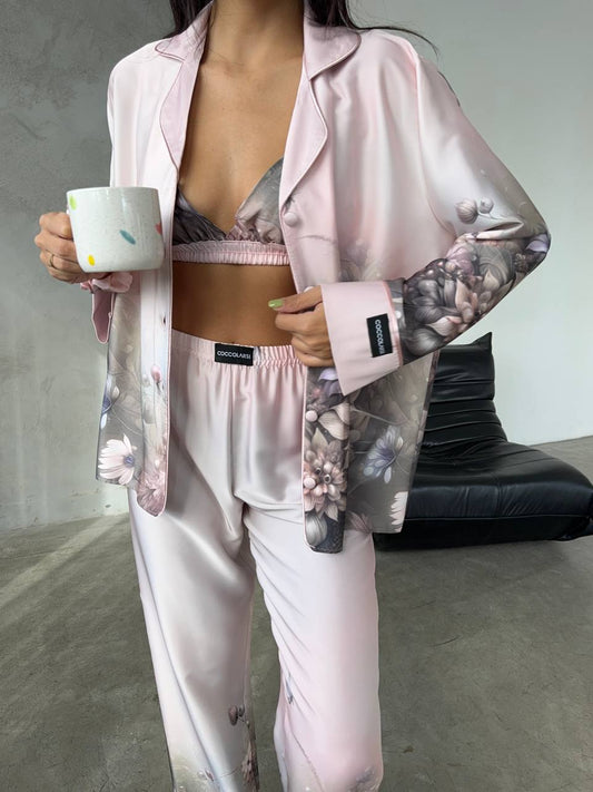 3Pcs Armani Satin Pajama Set